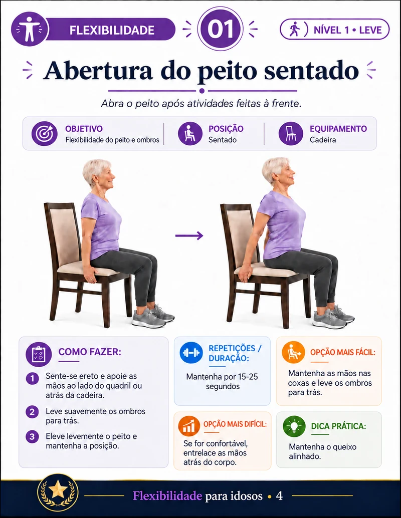 Dentro do kit: página de abertura do peitoral na posição sentada